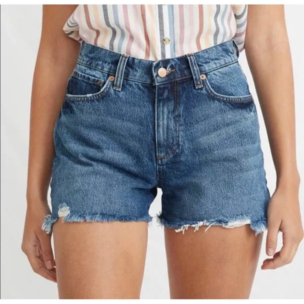 Marine Layer Sasha Denim Shorts High-Waisted Washed Size‎ 27 raw cut hem cotton